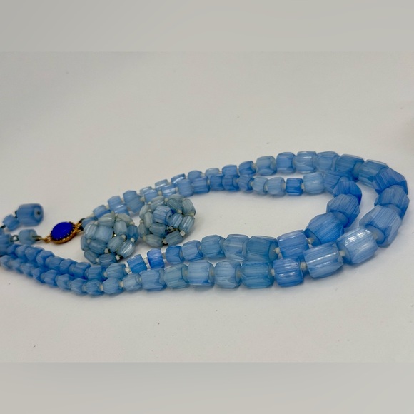 Vintage Elegant Blue Glass Beaded Double Strand Necklace & Earrings - Picture 10 of 17